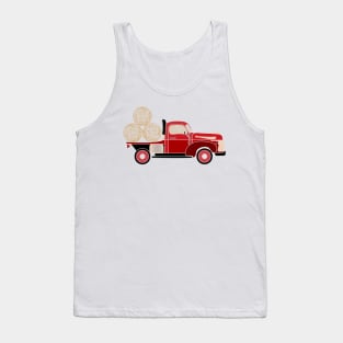 old red farm truck loading hay rolls Tank Top